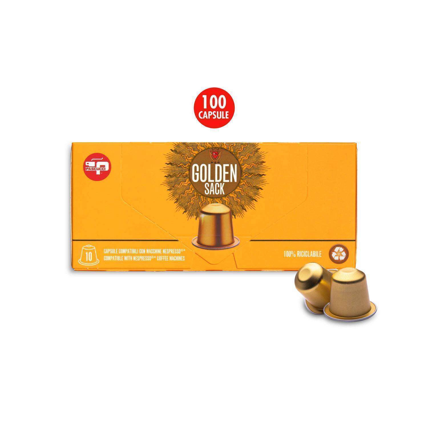 Golden capsule 100 % recyclable aluminum comp. Nespresso 100 pcs
